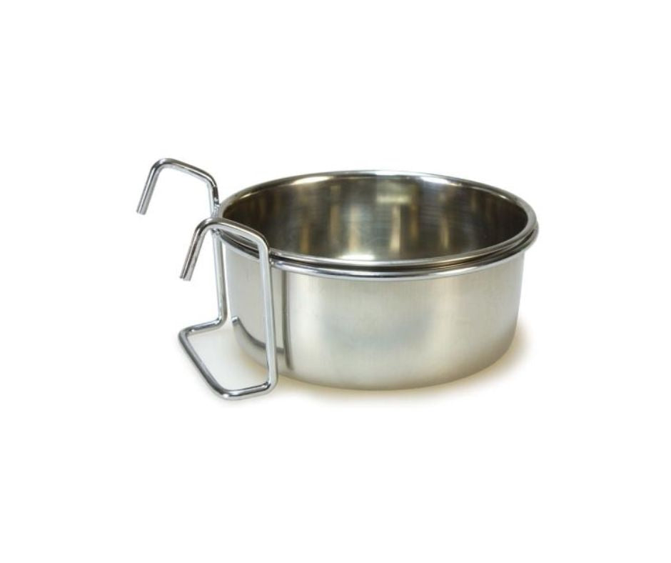 COMEDERO LORO INOX. 8cm.Con Gancho 150ml - Luna y Copito