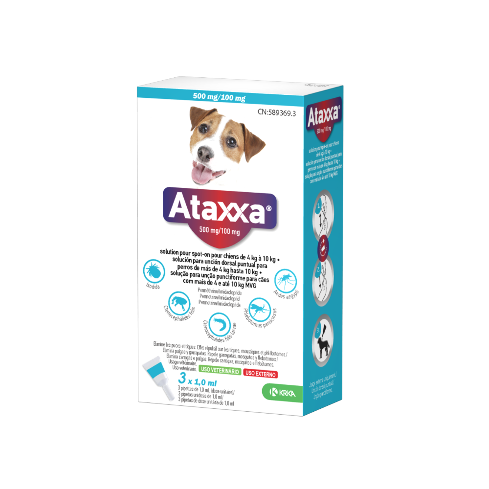ATAXXA Antiparasitario externo 3 Pipetas para Perros Spot on con Permetrina