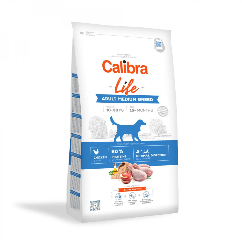 Calibra Dog Life Adult Medium Breed Chicken 12kg + 2 kg de regalo