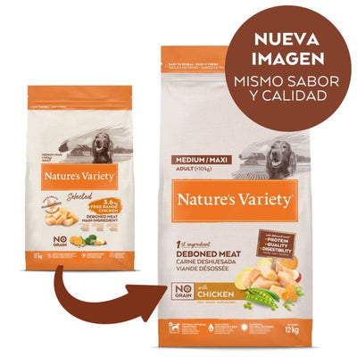 Nature´s Variety No Grain Adult Medium Maxi Pollo 10kg + 2kg de regalo