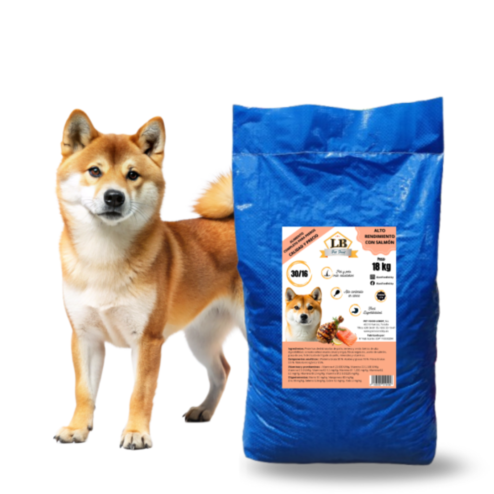 LOBBY PIENSO PARA PERROS DE ALTO RENDIMIENTO CON ACEITE SALMÓN 18 KG – Alta energía.